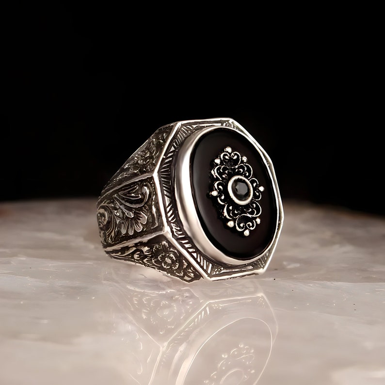 Men's Onyx Ring Turkish Handmade 925 Silver Antique Etsy