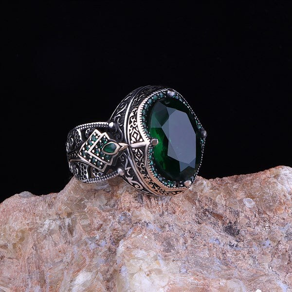 Sterling Silver Men Ring Emerald Men Ring Vintage Ring - Etsy