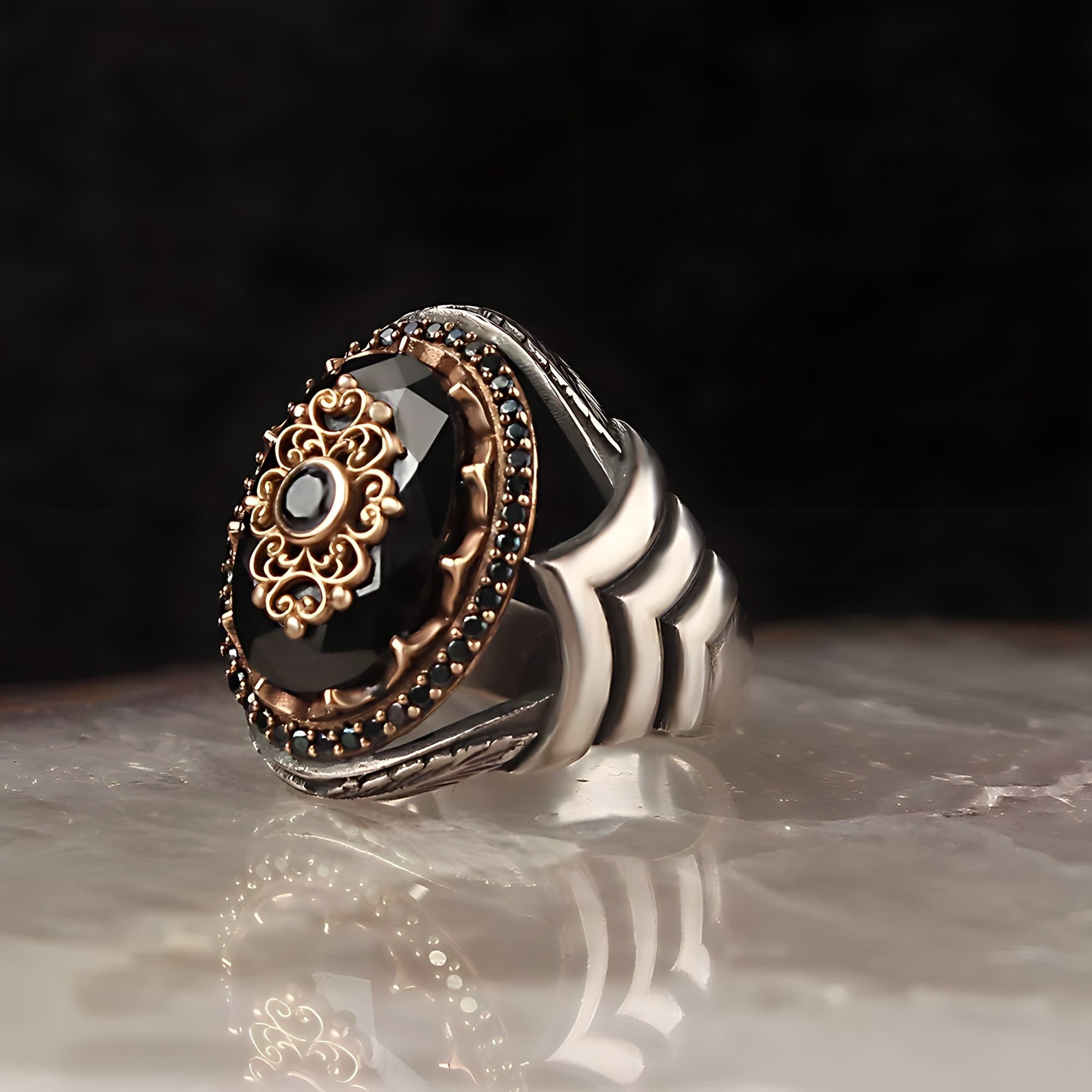 925 Silver Men's Ring Vintage Onyx Men's Ring Etsy