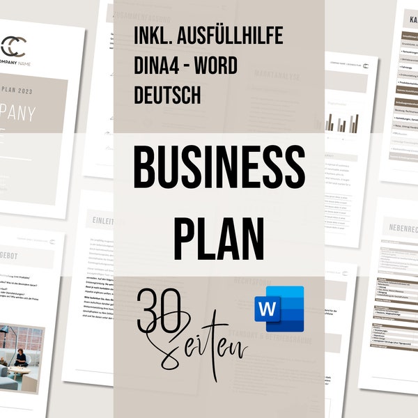 Businessplan Template | Vorlage Geschäftsplan | Start-up | Geschäftsgründung | Side Hustle | Word DINA4 | 100% editierbar |  Ausfüllhilfe