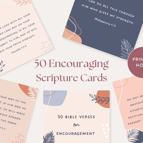 50 Encouraging Scripture Cards Printable, Bible Verses for Anxiety & Worry, Prayer Cards Printable