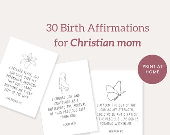 30 Birth & Pregnancy Affirmation Cards Printable for Christian mom, Minimalistic design, Line art