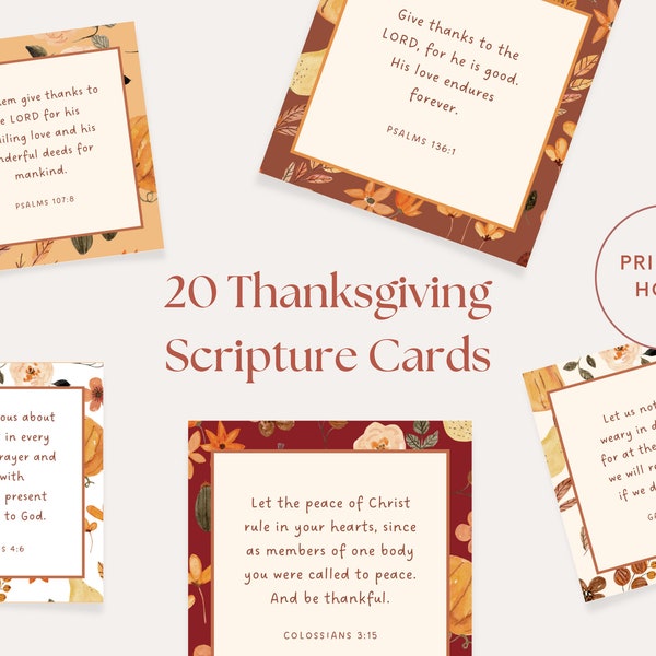 20 thanksgiving scripture cards | Thanksgiving daily cards | Digital download | Printable | Scripture cards for thanksgiving & gratitude