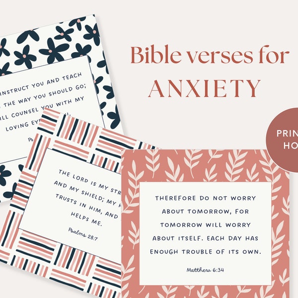 18 Bible verse cards for overcoming ANXIETY, Bible Verse Cards Printable, Scripture Cards for Anxiety, Fear & Worry, Prayer cards