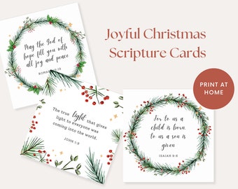 Versets bibliques de Noël, cartes d'écriture de Noël imprimables, étiquette-cadeau de Noël chrétien et carte, cartes de versets bibliques joyeux et encourageants
