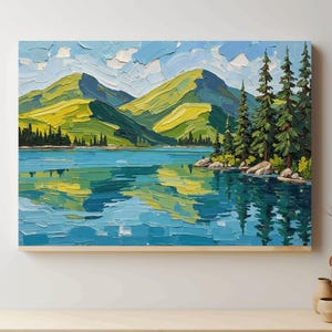 Emerald Vista - Digital Landscape Art Print - Downloadable Wall Decor - Vibrant Mountain & Lake Scene