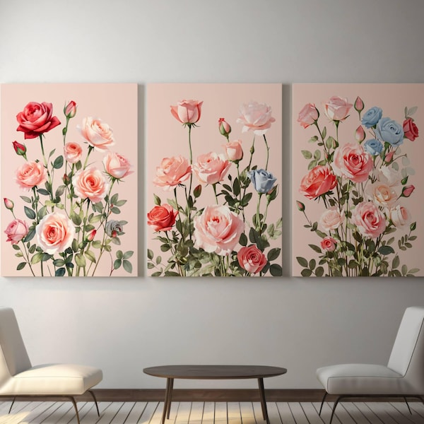 Vintage Garden Roses Print Set: Romantic Floral Wall Art (Digital Download)