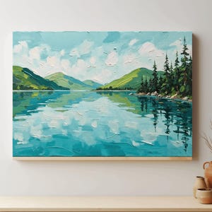 Landscape Art, Digital Wall Decor, Serene Mountain and Lake Scene, Printable Nature Artwork, Tranquil Landscape for Home or Office
