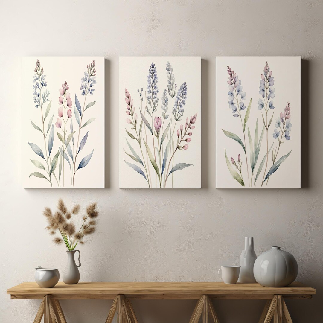 Lavender & Blush Botanical Set of 3 Watercolor Floral Wall Art ...