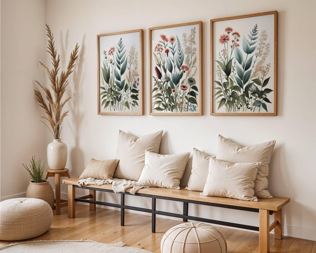 Wildflower Botanical Print Set of 3 | Japandi Floral , Boho Floral ...