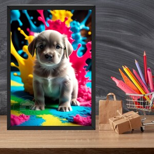 Colorful Puppy Digital Wall Art Download – Vibrant Modern Animal Art for Home, Nursery, Office Decor – Instant Download Printable Artwork