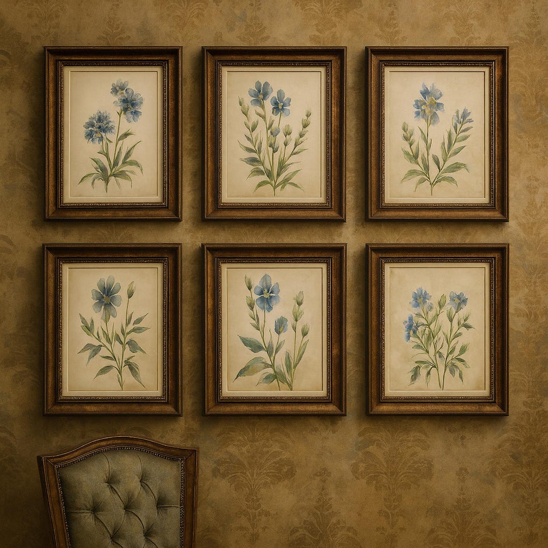Blue Floral Watercolor Art Prints – Vintage Botanical Gallery Wall ...