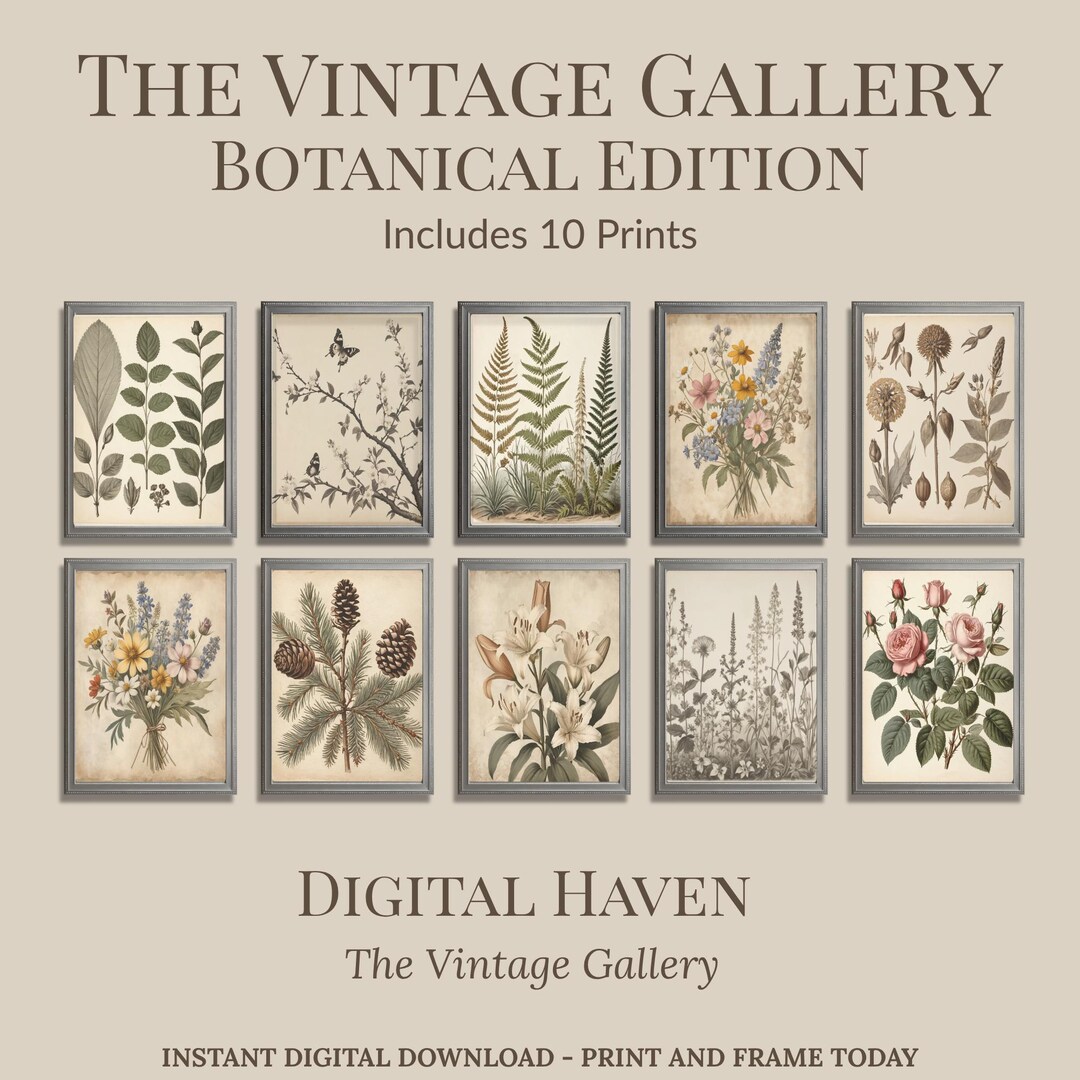 Vintage Botanical Print Set of 10, Antique Flower Wall Art (digital ...