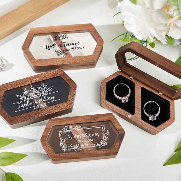 Scatola per anelli per cerimonia di matrimonio in legno personalizzata, scatola per anelli di fidanzamento personalizzata, scatola per doppio anello, portaanello, porta scatola per anello di proposta