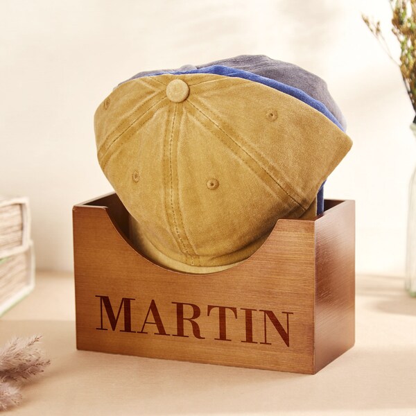 Porte-chapeau personnalisé, boîte à chapeau en bois, porte-chapeau, organiseur de casquette, support pour casquette, cadeau pour papa, boîte à chapeau en bois gravée au laser, cadeau d'anniversaire