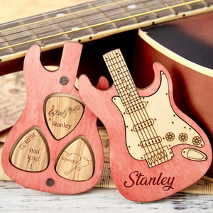 Personalized Wooden Guitar Picks Box, Custom Engraved Guitar Pick Box Storage, Guitar Plectrum Organizer, Guitar Player Gift, Guitarist Gift