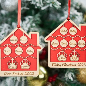 Personalized Family and Pet Christmas Ornament Custom People & Paw Print Christmas Ornament Dog Christmas Ornament Name Christmas Ornaments