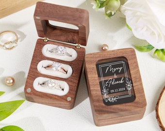 Caja de anillo de boda personalizada con triple ranura, caja de anillo de compromiso, caja de anillo de madera triple, caja de anillo portador de 3 anillos, soporte de caja de anillo, propuesta de caja de anillo