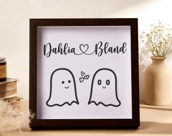 Halloween Couples Name Sign, Personalized Home Decor for Halloween, Ghost Sign for Couple, Forever My Boo Sign, Couple Halloween Frame Sign