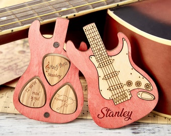 Personalized Wooden Guitar Picks Box, Custom Engraved Guitar Pick Box Storage, Guitar Plectrum Organizer, Guitar Player Gift, Guitarist Gift