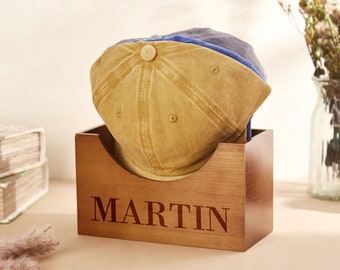 Porte-chapeau personnalisé, boîte à chapeau en bois, porte-chapeau, organiseur de casquette, support pour casquette, cadeau pour papa, boîte à chapeau en bois gravée au laser, cadeau d'anniversaire