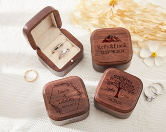 Wooden Ring Box with Custom Name, Personalized Engagement Ring Box, Wedding Ring Box Holder, Engrave Ring Bearer Ring Box, Proposal Ring Box