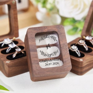 Caja de anillo de boda personalizada con triple ranura, caja de anillo de compromiso, caja de anillo de madera triple, caja de anillo portador de 3 anillos, soporte de caja de anillo, propuesta de caja de anillo imagen 3