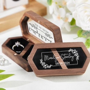 Boîte à bagues en bois personnalisée pour cérémonie de mariage, Boîte à bagues de fiançailles personnalisée, Boîte pour porte-anneaux double, Porte-anneaux, Porte-boîte à bagues pour proposition image 2