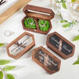 Boîte à bagues en bois personnalisée pour cérémonie de mariage, Boîte à bagues de fiançailles personnalisée, Boîte pour porte-anneaux double, Porte-anneaux, Porte-boîte à bagues pour proposition image 9