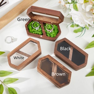 Boîte à bagues en bois personnalisée pour cérémonie de mariage, Boîte à bagues de fiançailles personnalisée, Boîte pour porte-anneaux double, Porte-anneaux, Porte-boîte à bagues pour proposition image 7