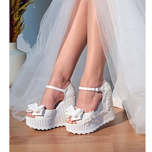 Bride Shoes,Wedding Shoes,White Lace Platform Bride Shoes,Wedding Women Shoes,Wedding Wedge,Ankle Strap Platform Bridal Shoe,For Bridesmaid