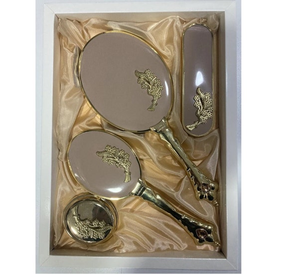 Vintage Gold Mirror Brush Comb Set, Bridal Shower Gift - Etsy display picture 3