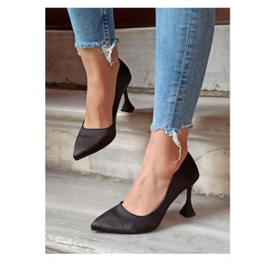 Black Satin Women Shoe,Black Heel,Bridal Shoe,Black Satin Wedding Shoe,Black Stiletto,Black Satin Stiletto,Wedding Shoe,Black Heel Shoes