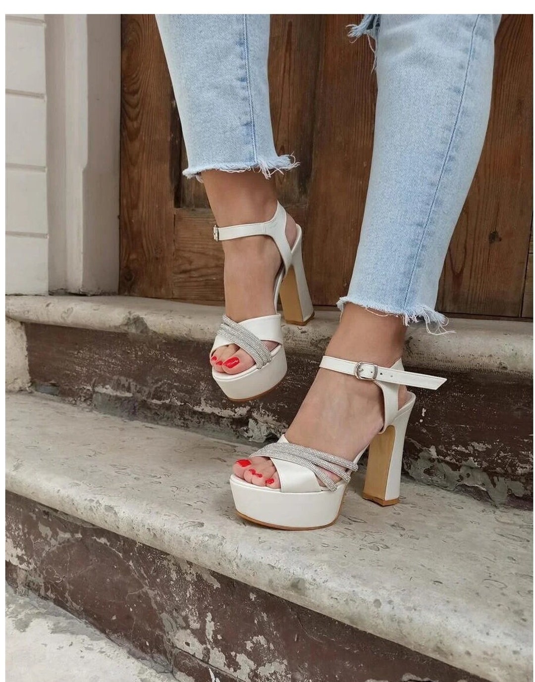 white platform bridal shoes