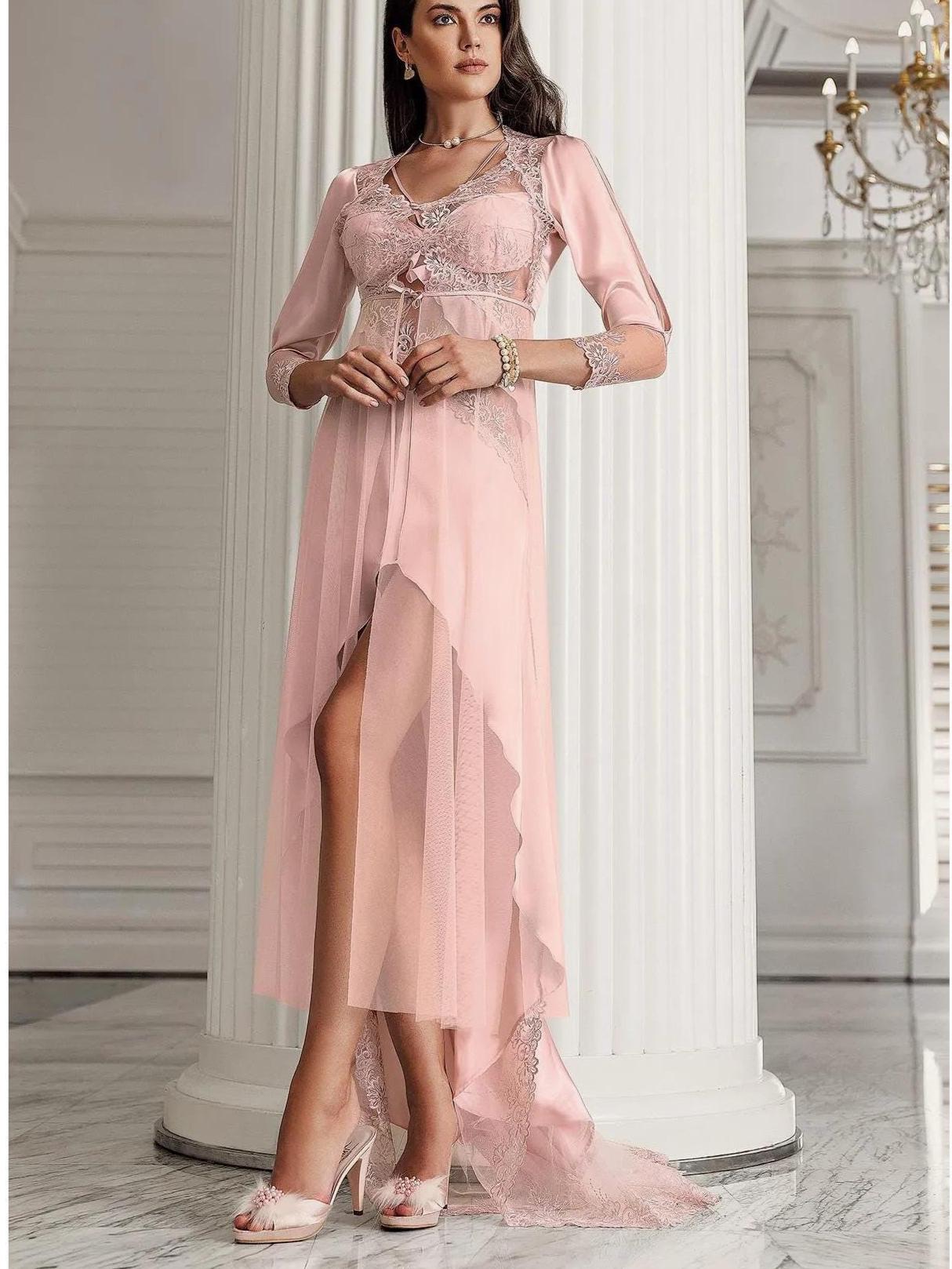 Powder Robes Bridal Nightgown and Robe,powder Nightgown and Robe Set,wedding Satin ...