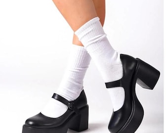Black Mary Jane Heel,Wedding heel,Patent Leather Mary Jane Heel,Platform Heel Shoe