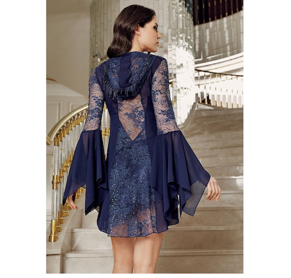 navy blue bridal shower dress WEDTREND Women Elegant Navy Mother Of the Bride Dress with 3/4 Sleeves A  Line Boat Neck Chiffon Lace Applique Long Formal Dress