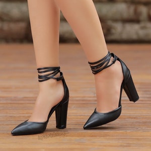 Black thick heel pumps new arrivals