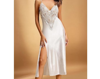 Plus Size Satin Nightgown Set: Bridal Lingerie, Wedding Nightdress