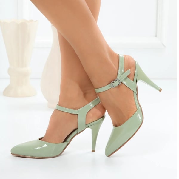Mint Women Shoe,Mint Heeled Shoe,Ankle Strap,Patent Leather Women Shoe,Wedding Shoe,Bridal Shoe,Mint Green Wedding Shoe,Christmas,Mint Shoes