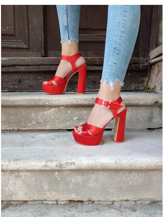 Red platform stilettos deals