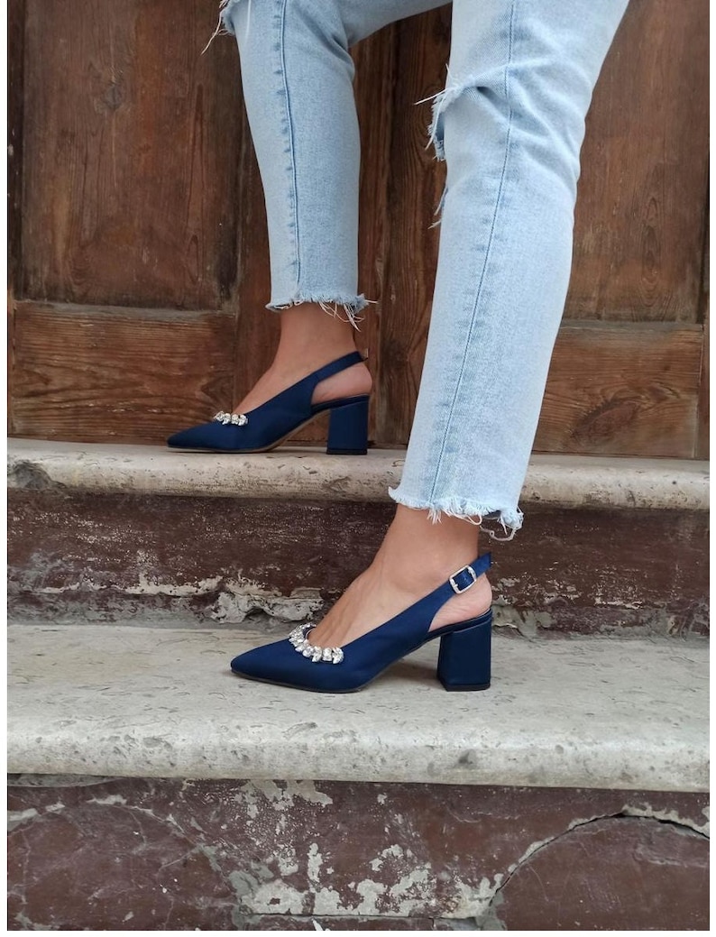 navy blue satin shoes