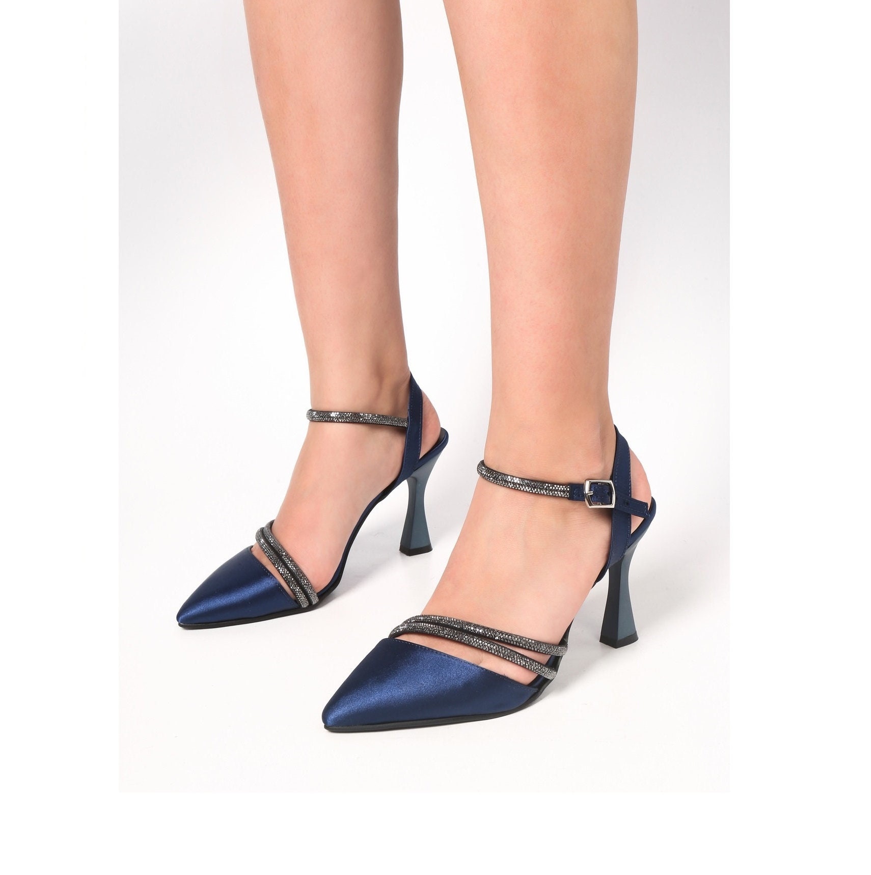 navy blue satin shoes