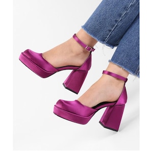Purple Women Heel Shoe,Wedding Shoe,Bridal Shoe,Purple Satin Ankle Strap,Purple Wedding Shoe,Purple Ankle Strap,After Party,Bacheloretty
