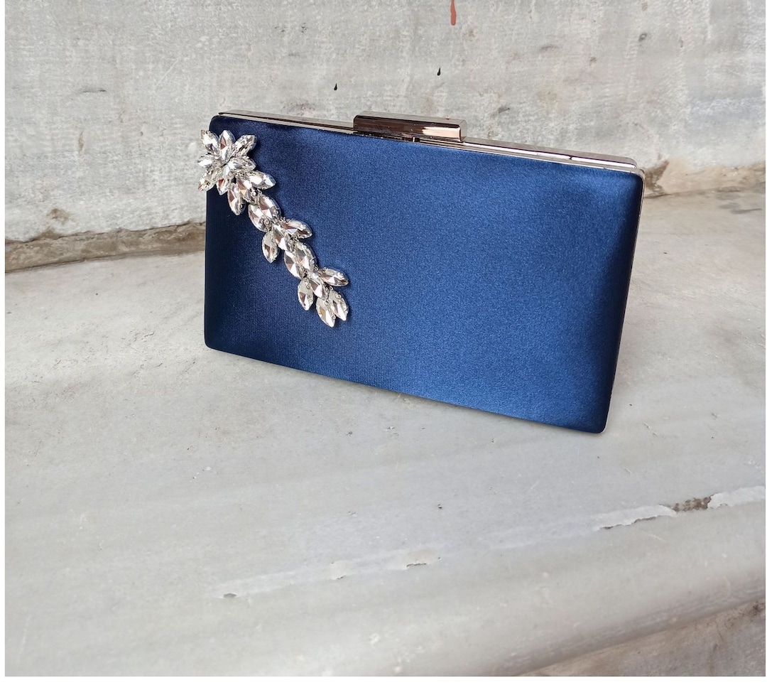 Navy Satin Evening Bag,evening Bag,stone Detail,swaroski Evening Bag,custom Bag,for Event,for