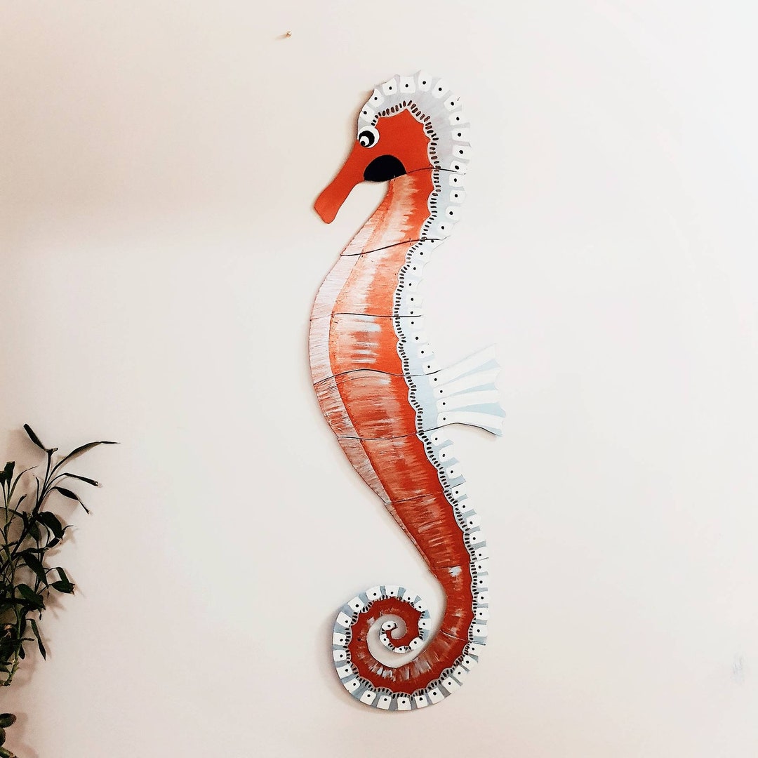Oversize Seahorse Wall Hanging Big Seahorse Wooden Wall Decor Handmade