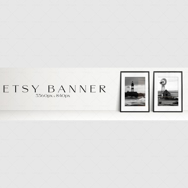 Etsy Shop Banner Mockup, Minimalistisches Titelbild Banner Display, Etsy Big Banner, Schwarzer Rahmen Mockup Branding Vorlage, PSD Jpeg