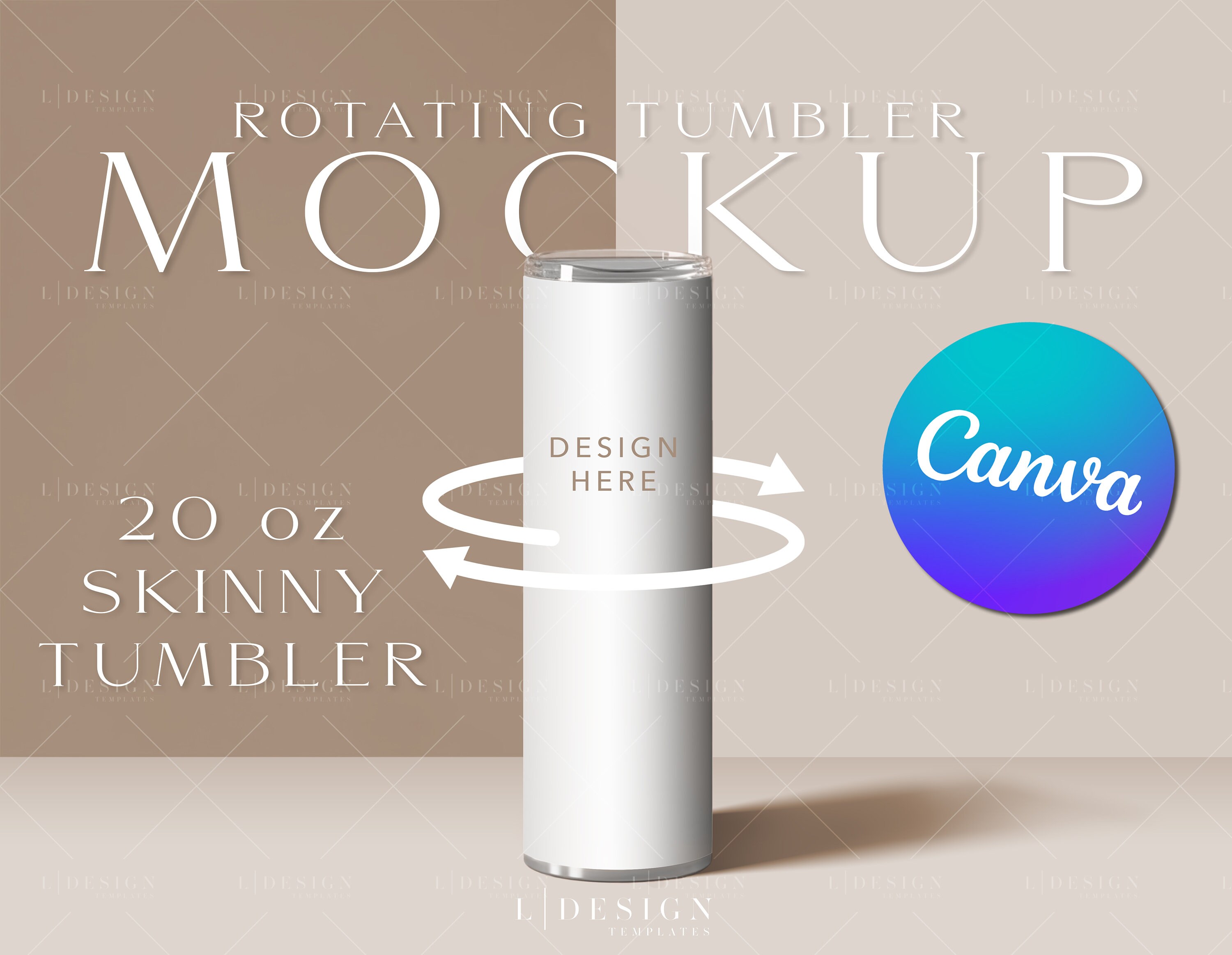 8 Rotating Tumbler Canva Mockups, 20oz Skinny Tumbler Wrap, Bottle