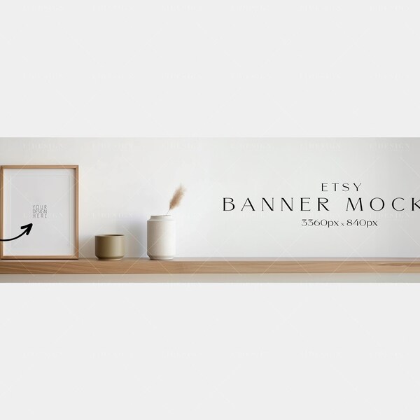 Etsy Shop Banner Mockup, Minimalist Cover Image Banner Display, Etsy Big Banner, Wood Frame Mockup Branding Template, PSD Jpeg