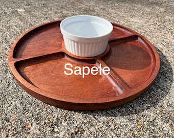 Handcrafted Wooden Chip and Dip Tray with Ramekin